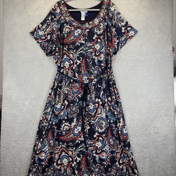 Catherines Maxi Dress 3XWP Boho Paisley Floral Embellished Stretch Belted Career - Picture 1 of 11